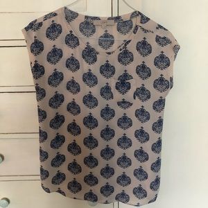 LOFT blush and navy patterned blouse